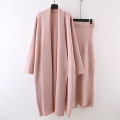 Solid Knitted Cardigan + Strapless Dress Set