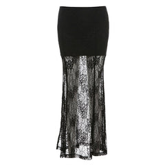 Floral Slim Fit Bag Hip High Waist Mesh Skirt