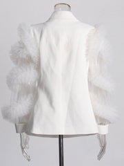 Solid Splicing Mesh Ruffle Double Breasted Suit Jacket