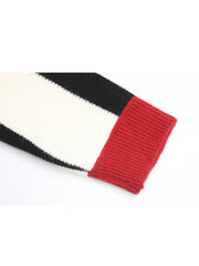 Round Neck Striped Long Sleeved Knitted Sweater