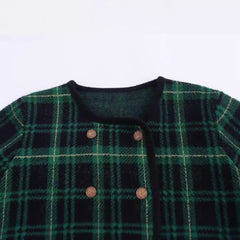 Green Checkered Double Breasted Knitted Cardigan