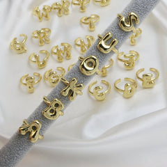 Golden Smooth Bubble Balloon Chubby Alphabet Ring