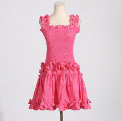 Solid Pleated Wood Ear Short Dress