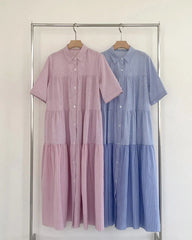 Striped Loose Short Sleeve Shirt Dress