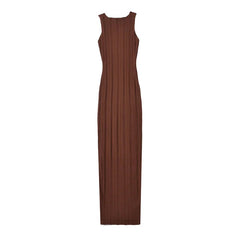 Elegant Solid Sleeveless Knitted Slim Maxi Dress
