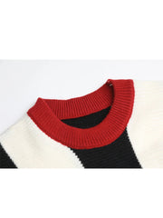 Round Neck Striped Long Sleeved Knitted Sweater