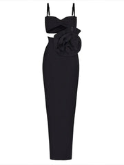 Hollow Out 3D Flower Backless Maxi Bandage Dress