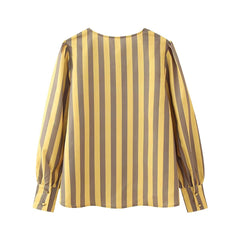 Striped Round Neck Satin Long Sleeve Shirt