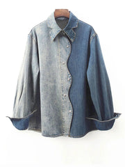 Casual Color Block Big Size Long Sleeve Denim Shirt