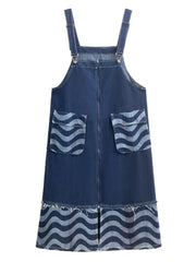 Pre Order: Big Pocket Burr Denim Strap Square Neck Dress