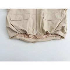 Solid Round Neck Zip Up Jacket