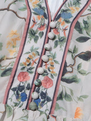 Floral Three Quarter Sleeve Tunic Spliced Lace Up Dress