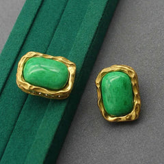 Medieval 925 Silver Needle Green Stone Earrings