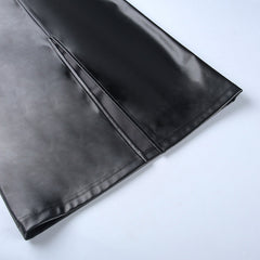 Polyurethane Leather Back Slit Skirt