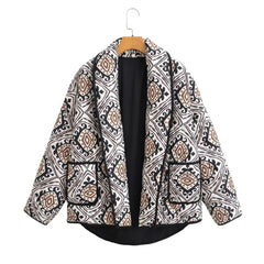 Paisley Printed Front Pockets Quilted Jacket