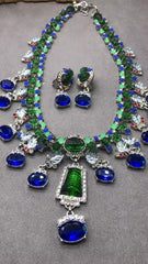 Pre Order: Blue Rhinestone Necklace and Earrings Set