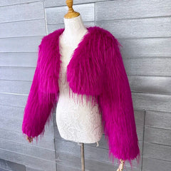 Pink Cropped Furry Shawl Jacket