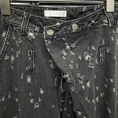 Vintage Distressed Straight Wide Leg Denim Pants