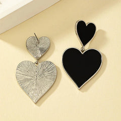 Pre Order: Black Resin Large Metal Heart Dangle Earrings