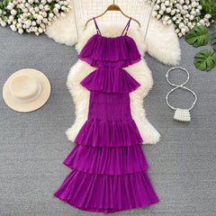 Solid Chiffon Pleated Sheath Long Dress