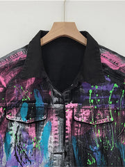 Hand-Painted Graffiti Short Denim Vest