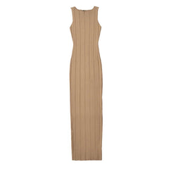 Elegant Solid Sleeveless Knitted Slim Maxi Dress