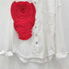 Pleated Flower Casual Denim Shirt