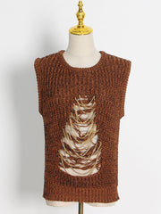 Solid Round Neck Chain Hollow Knitted Vest