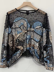 Handmade Sequin Beaded Mesh Shirt