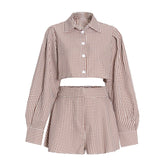 Brown Plaid Checkered Loose Set