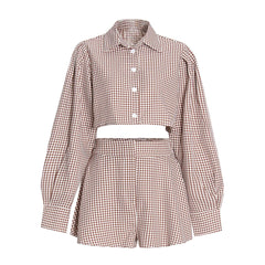 Brown Plaid Checkered Loose Set