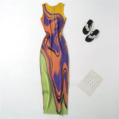 Purple Lava Wave Knit Maxi Dress