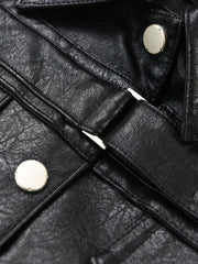 Solid Cropped PU Leather Jacket