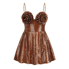 Sleeveless 3D Flower Sequin A-Line Corset Mini Dress