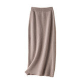 Solid High Waist Wool Knitted Midi Skirt