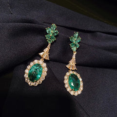 Green Broken Cubic Zirconia Earrings