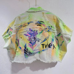 Hand-Painted Short Loose Denim Vest