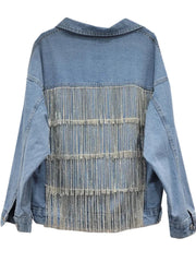 Tassel Inlaid Diamond Denim Jacket