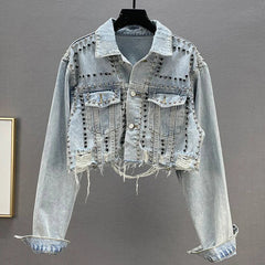 Rivet Inlaid Diamond Denim Jacket