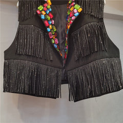 Colorful Diamond Tassel Short Vest