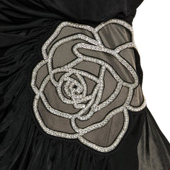 Pre Order: Black Asymmetric Floral Diamond Embellished Dress