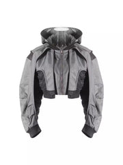 Color Blocked Casual Cropped Bomber Jacket