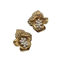 Medieval Pearl Camellia Clip Earrings