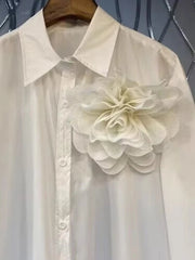 Pleated 3D Flower Loose Long Sleeved Shirt