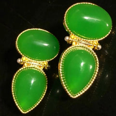 Medieval Emerald Drop Stone Pearl Earrings