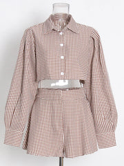 Brown Plaid Checkered Loose Set