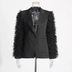 V-Neck Ruffled Long Sleeved Suit Jacket