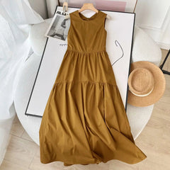 Round Necked Open Waist Sleeveless Dress
