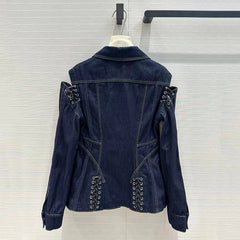 Casual Lace-Up High Waisted Denim Jacket