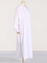 Solid Side Slit Long Sleeved Shirt Dress